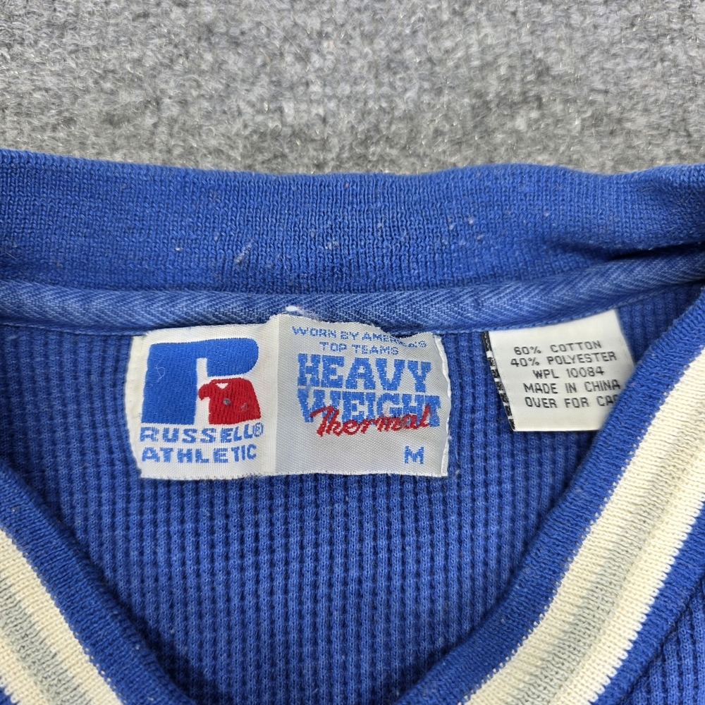 Vintage Russel Athletics Thermal LA Rams Crewneck Size Med Blue Distress Pockets - Picture 4 of 7